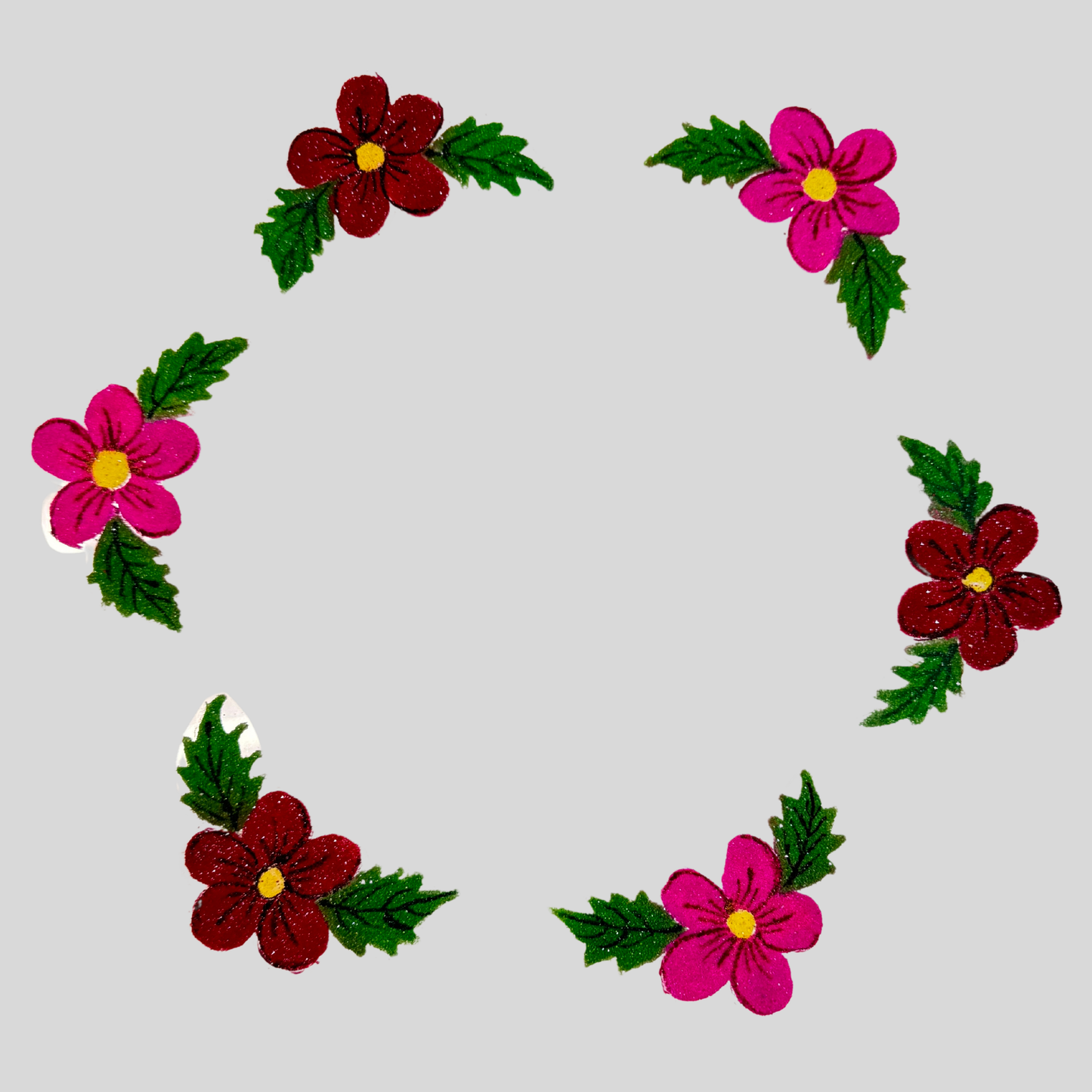 6 Flowers Rangoli Pink and Red