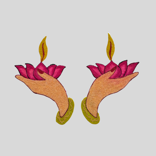 Divine Hands with Lotus Diya Rangoli Pair
