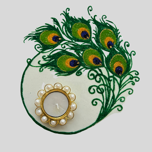 Diya Base Peacock Feathers Rangoli