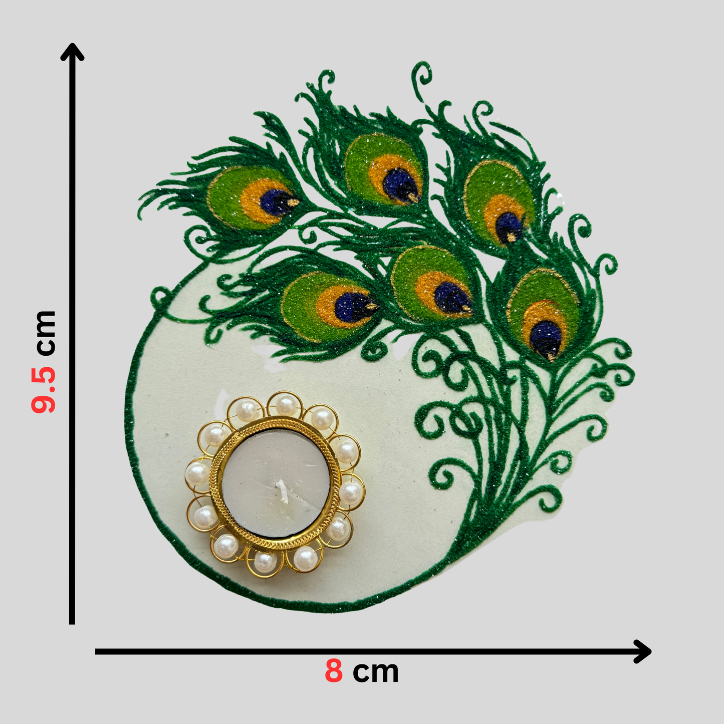 Diya Base Peacock Feathers Rangoli